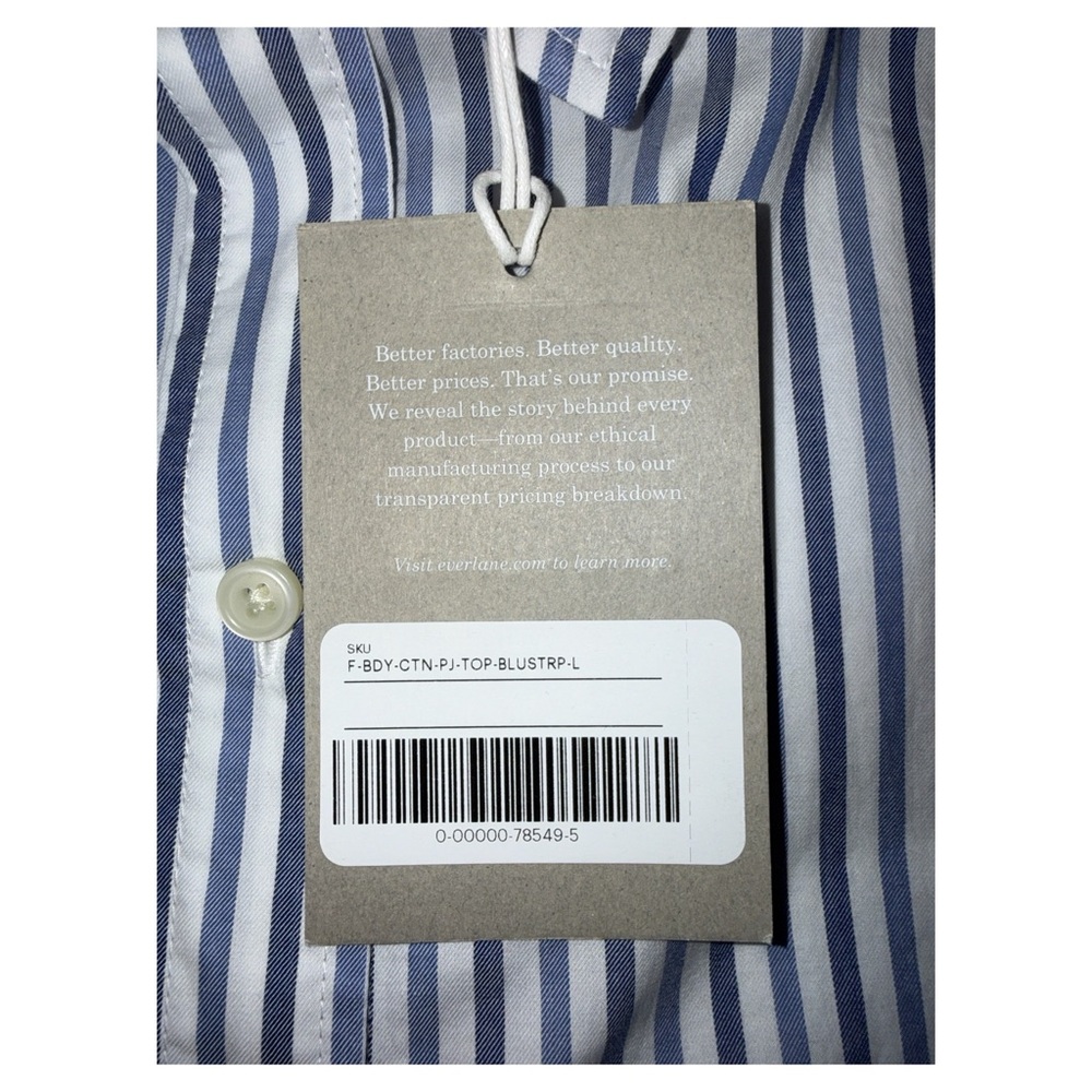 Everlane - Blue & White Striped Button-Up Classic Cotton Top - Size Large - Picture 6 of 7